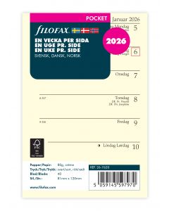 Dagbok Pocket 2026 Uke Per Side Svensk/Dansk/Norsk