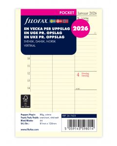 Refill Pocket 2026 Uke Per Opslag Vertikal Svensk/Dansk/Norsk